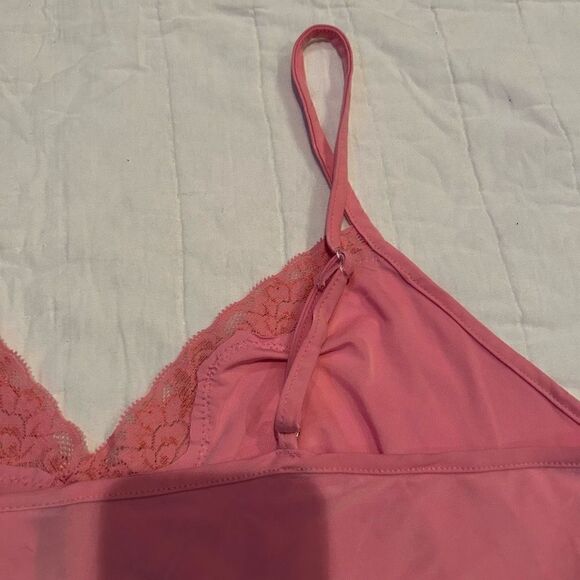 Bay Studio Sleepwear Large cami nightie tank pink lace lined poly spandex - Picture 8 of 8
